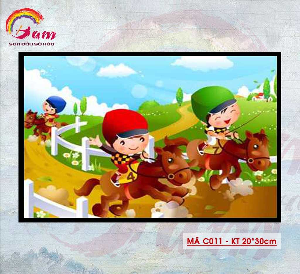 Tranh tự tô màu sơn dầu số hóa DIY size nhỏ cho trẻ em - Mã C011 Tuổi thơ vui nhộn