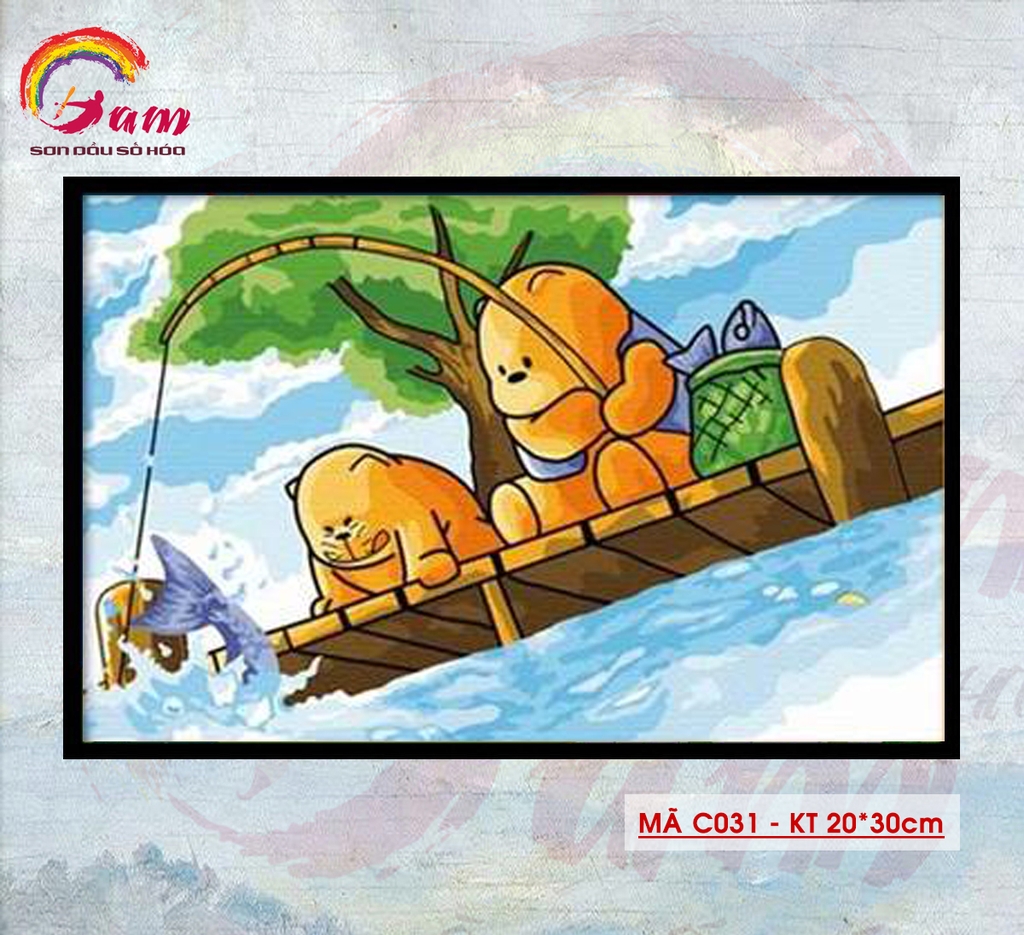 Tranh tự tô màu sơn dầu số hóa DIY size nhỏ cho trẻ em - Mã C031 Câu cá