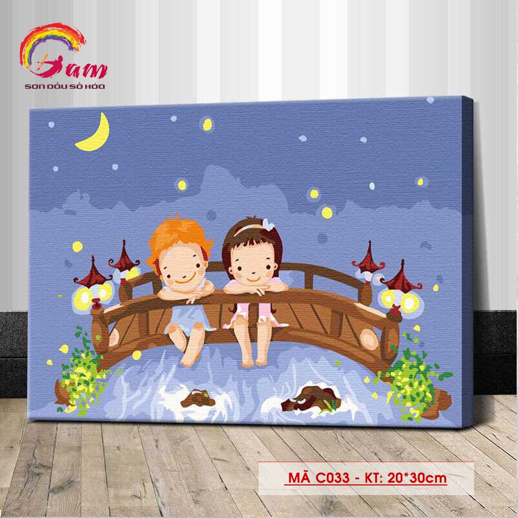 Tranh tự tô màu sơn dầu số hóa DIY size nhỏ cho trẻ em - Mã C033 Đồng niên
