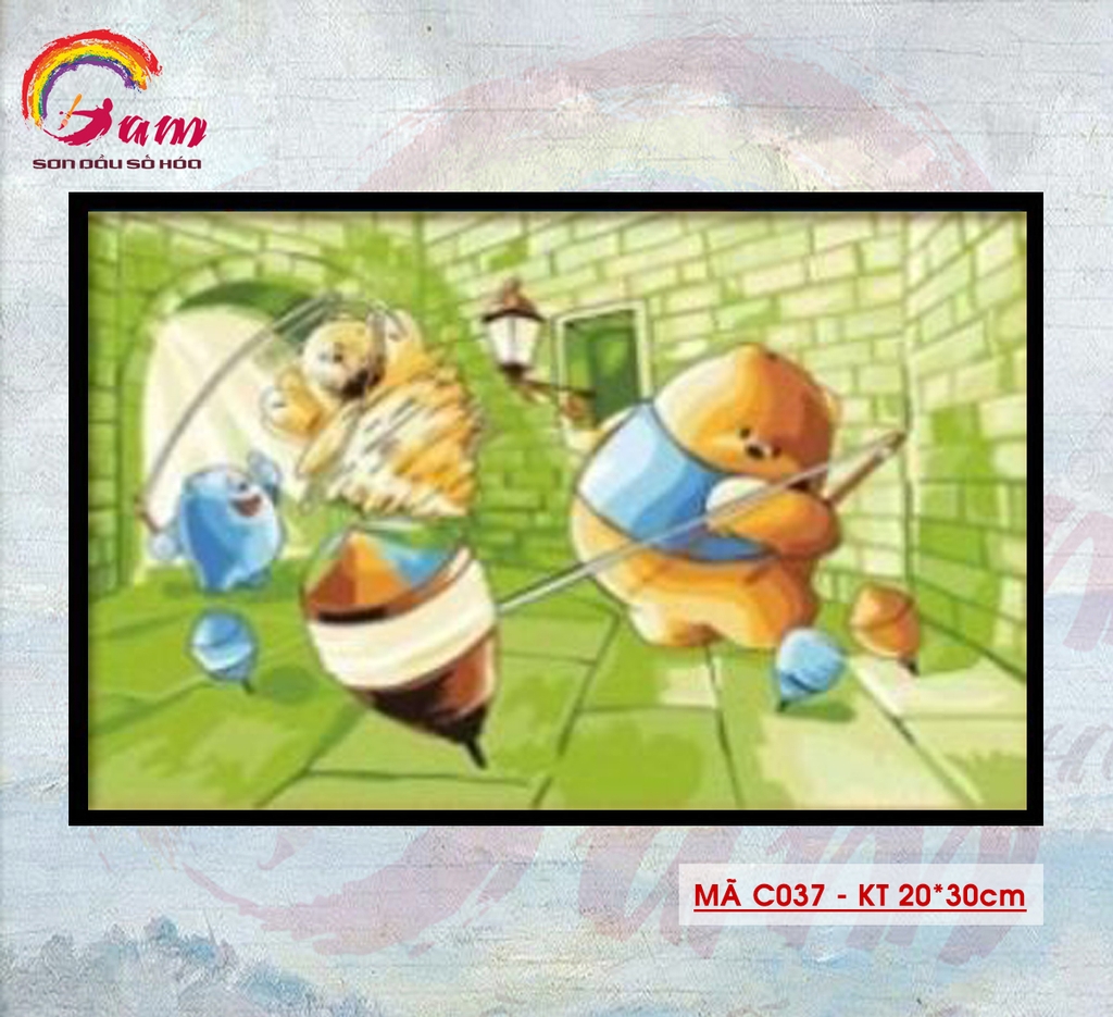Tranh tự tô màu sơn dầu số hóa DIY size nhỏ cho trẻ em - Mã C037 Con quay
