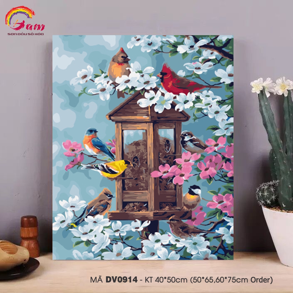 Tranh tự tô màu theo số Gam khổ lớn 50x65cm căng sẵn (Hàng đặt trước) - 40x50cm căng khung