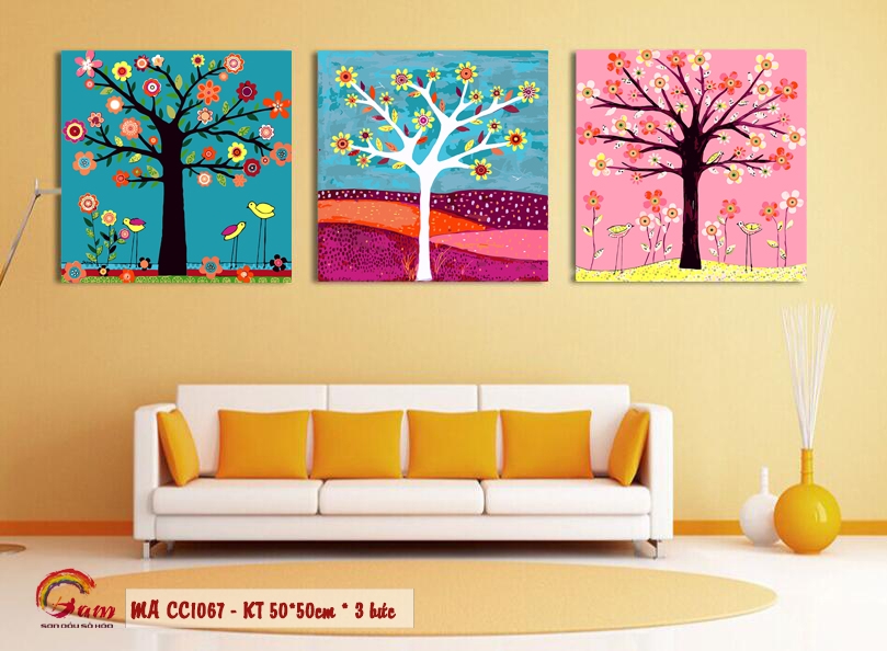 Tranh số hóa tự tô màu Gam bộ 3 tranh CC1067 50x50cmx3 căng sẵn