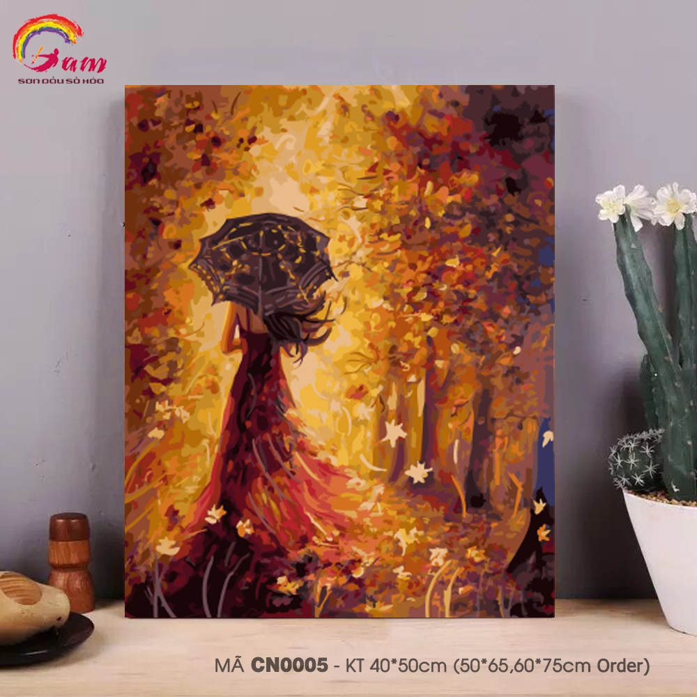 Tranh tô màu sơn dầu số hoá Gam - Tranh con người cô gái mùa thu mã CN0005