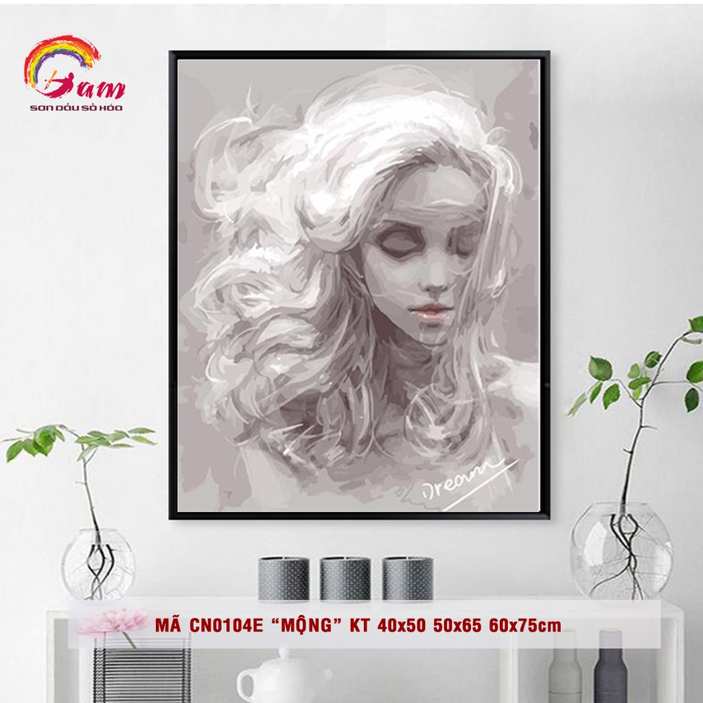 Tranh sơn dầu số hoá DIY tự tô trang trí - Mã CN0104E MỘNG Tranh cô gái
