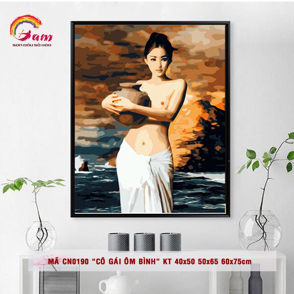Tranh tô màu số hóa Gam - Tranh cổ điển Cô gái ôm bình mã CN0190