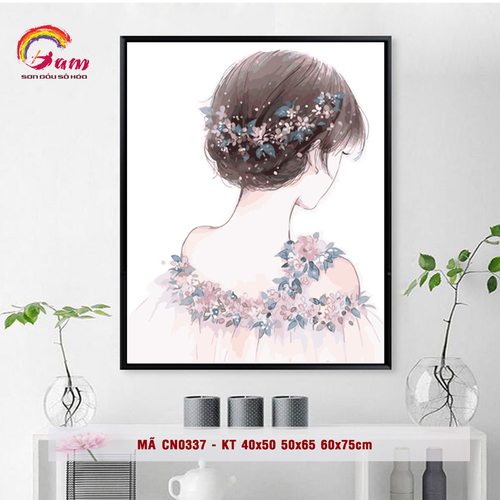 Tranh sơn dầu số hoá tự tô màu sau lưng cô gái CN0337