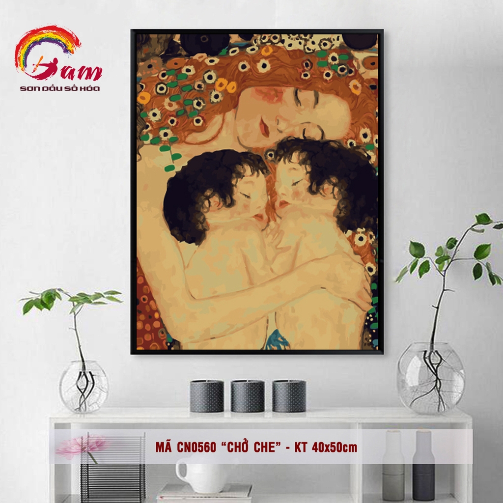 Tranh sơn dầu số hoá mẹ ôm con Gam CN0560