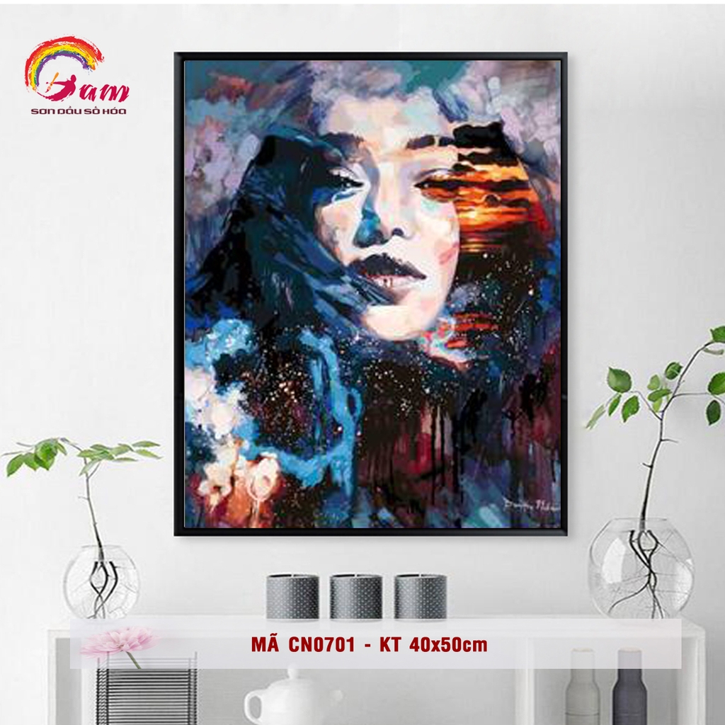 Tranh tự tô màu sơn dầu số hóa Gam Mã CN0701 Tranh cô gái và thiên nhiên nghệ thuật