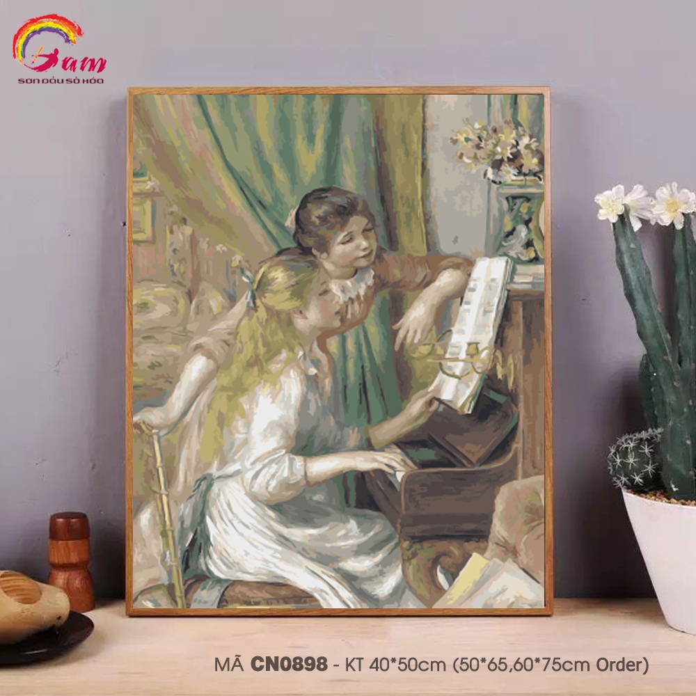 Tranh tô màu theo số sơn dầu số hóa Gam Girls at the Piano của Pierre mã CN0898