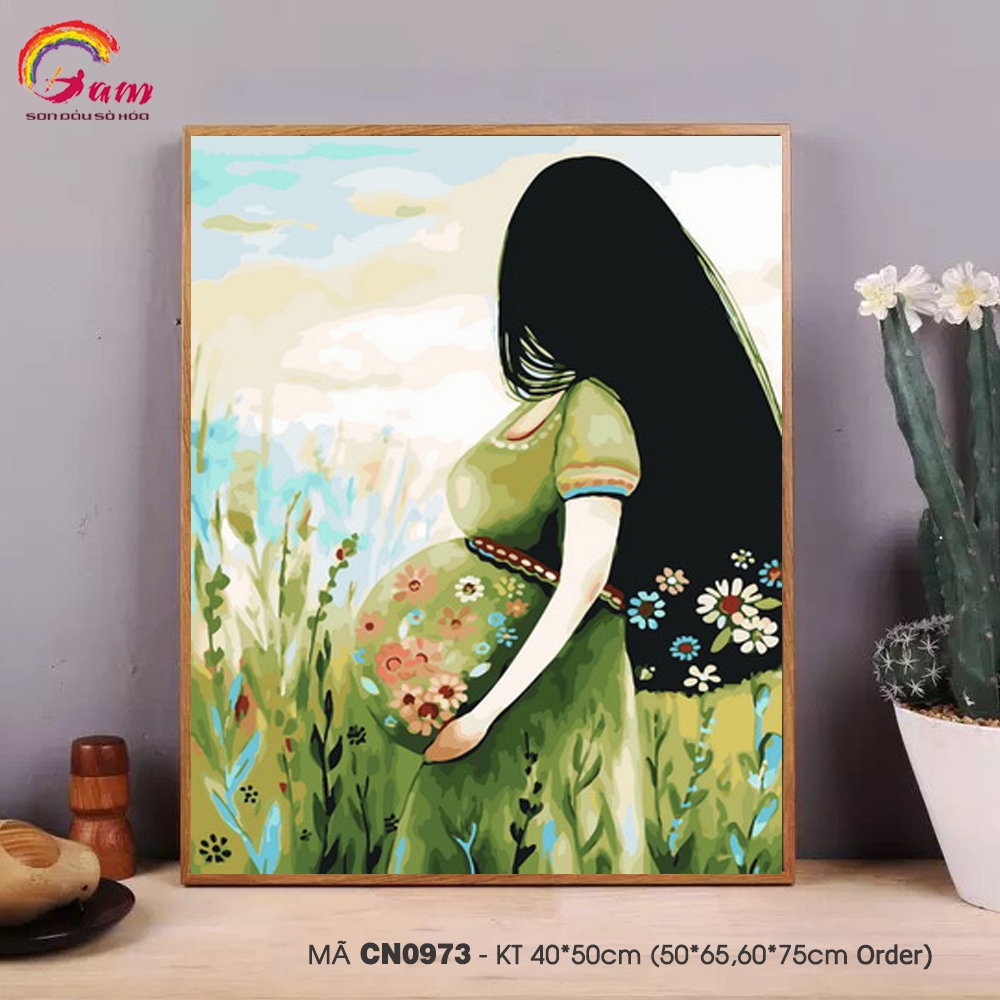 Tranh tô màu theo số sơn dầu số hóa Mẹ con tình mẹ CN0973