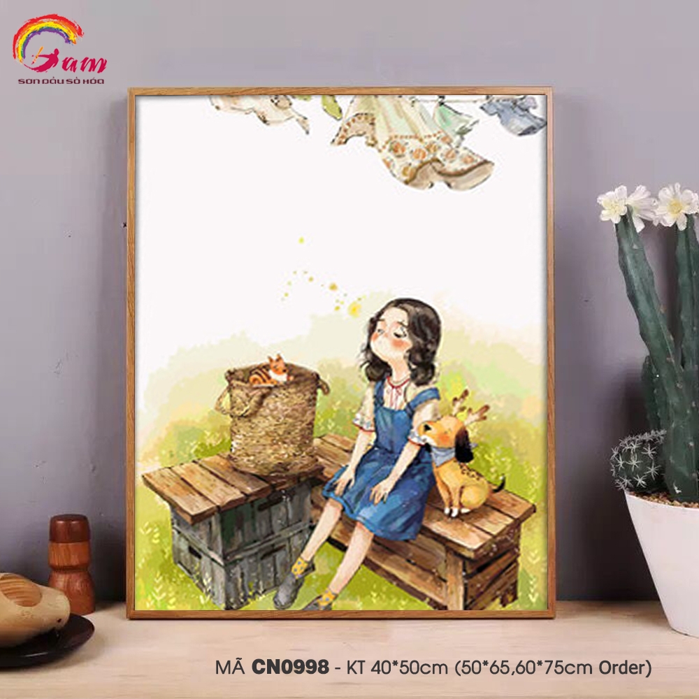 Tranh sơn dầu số hóa tự tô màu Gam cô gái độc thân dễ thương của Aeppol mã CN0998