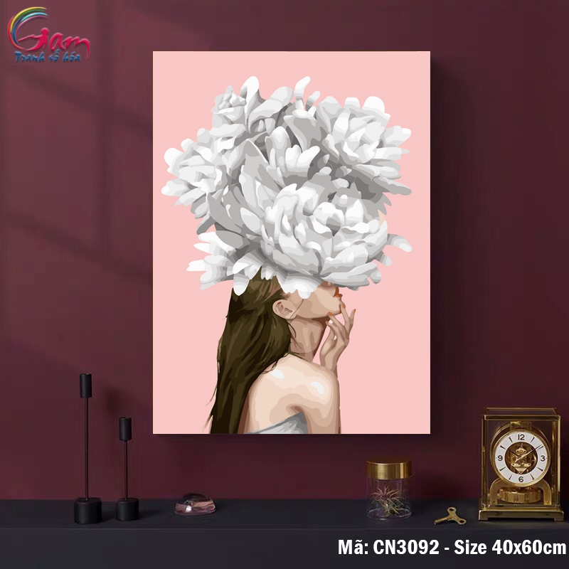 Tranh số hóa tự tô Cô gái và Hoa nghệ thuật GAM CN3091