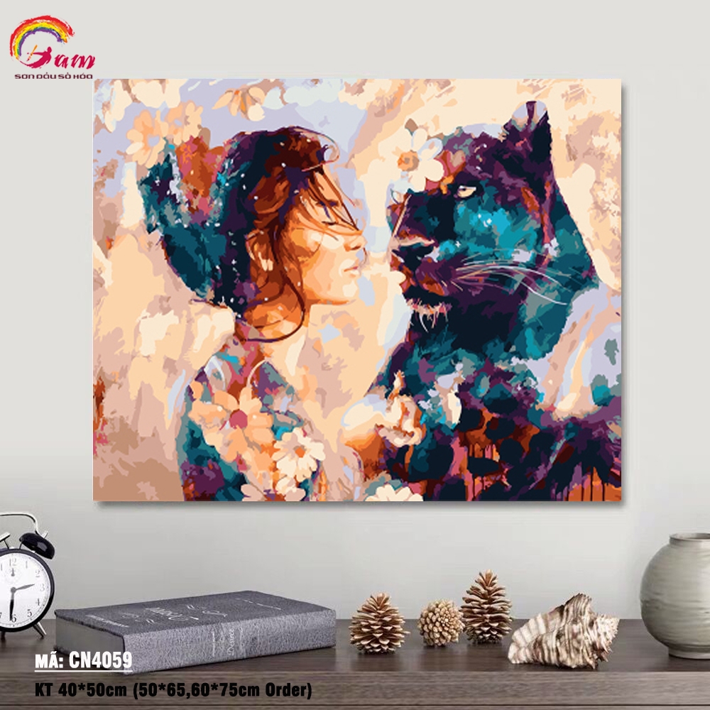 Tranh tô màu theo số Gam Cô gái báo đen CN4059