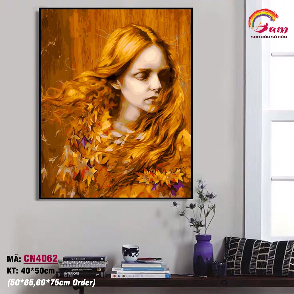 Tranh tô màu theo số sơn dầu số hóa Gam cô gái mùa thu CN4062