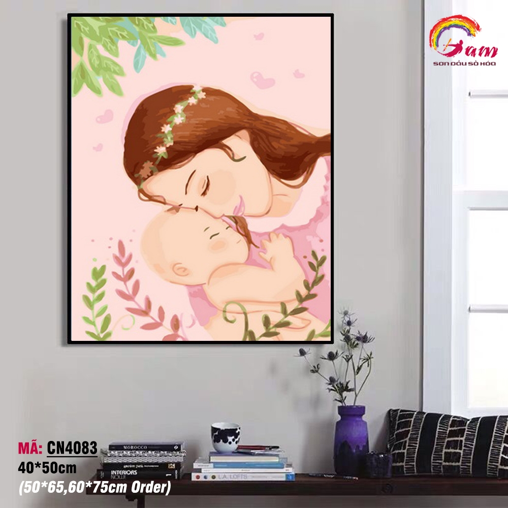 Tranh tô màu theo số Gam Mẹ ôm con CN4083