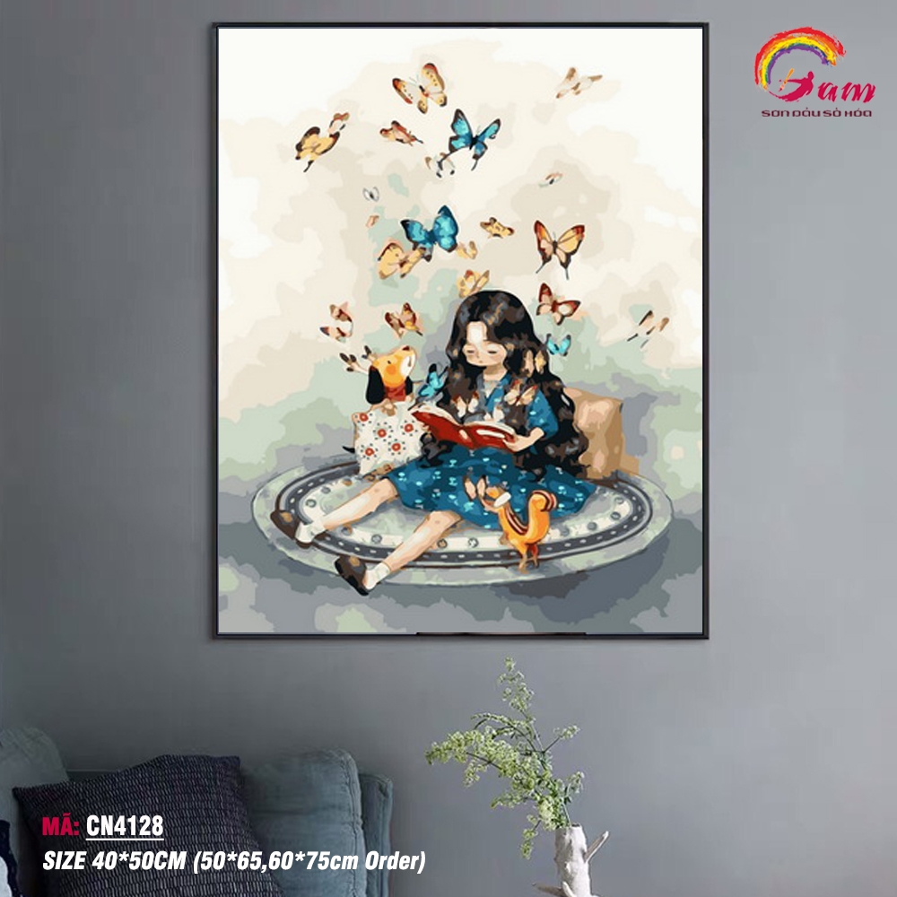 Tranh tự tô màu số hóa Gam Cô gái đọc sách Aeppol CN4128