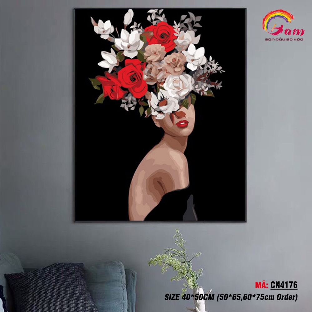 Tranh tô màu theo số Gam cô gái hoa CN4176