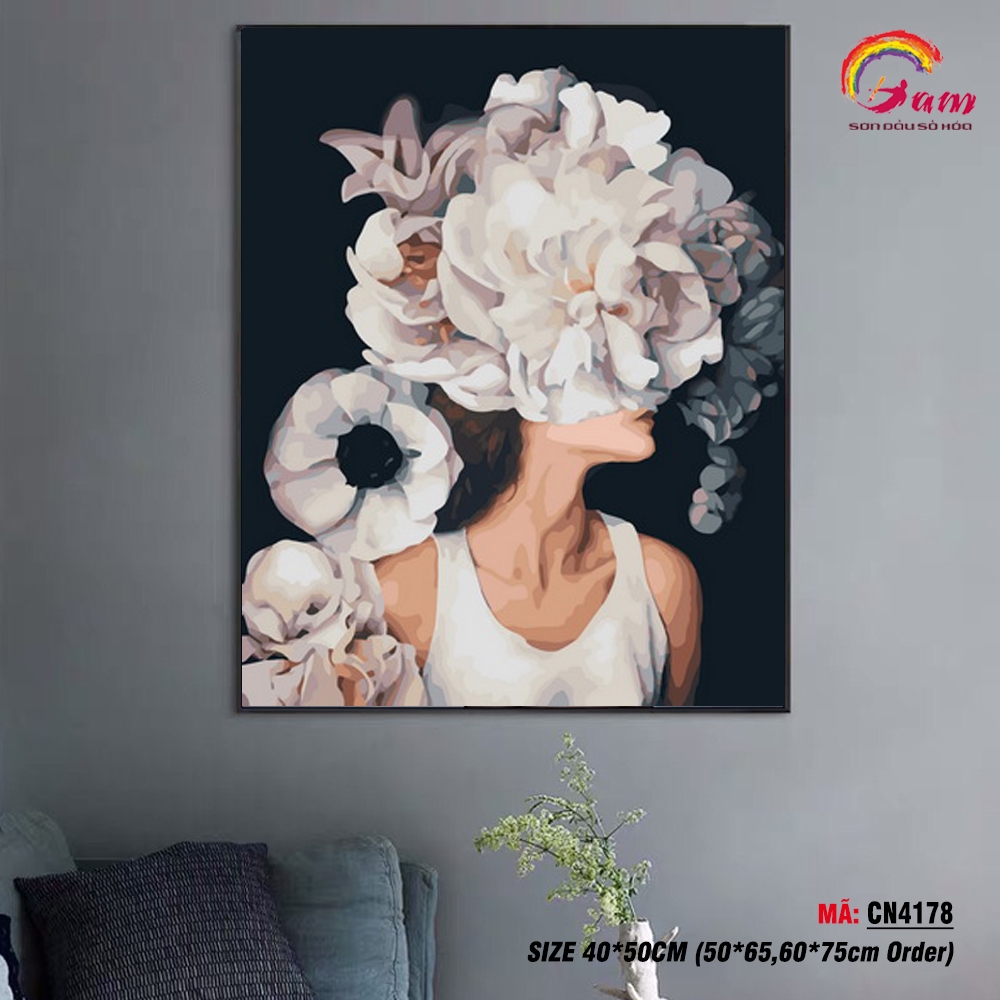 Tranh tô màu theo số Gam cô gái hoa CN4178