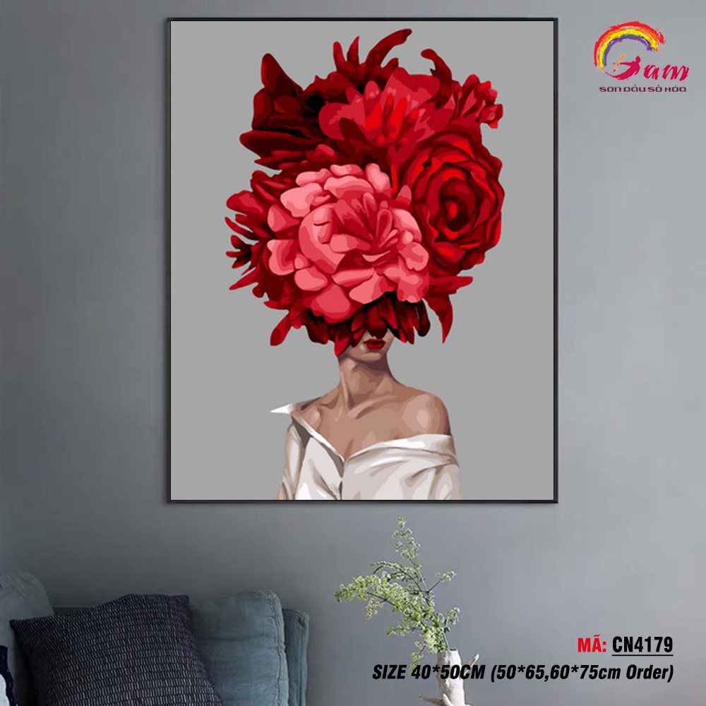 Tranh tô màu theo số Gam cô gái hoa CN4179