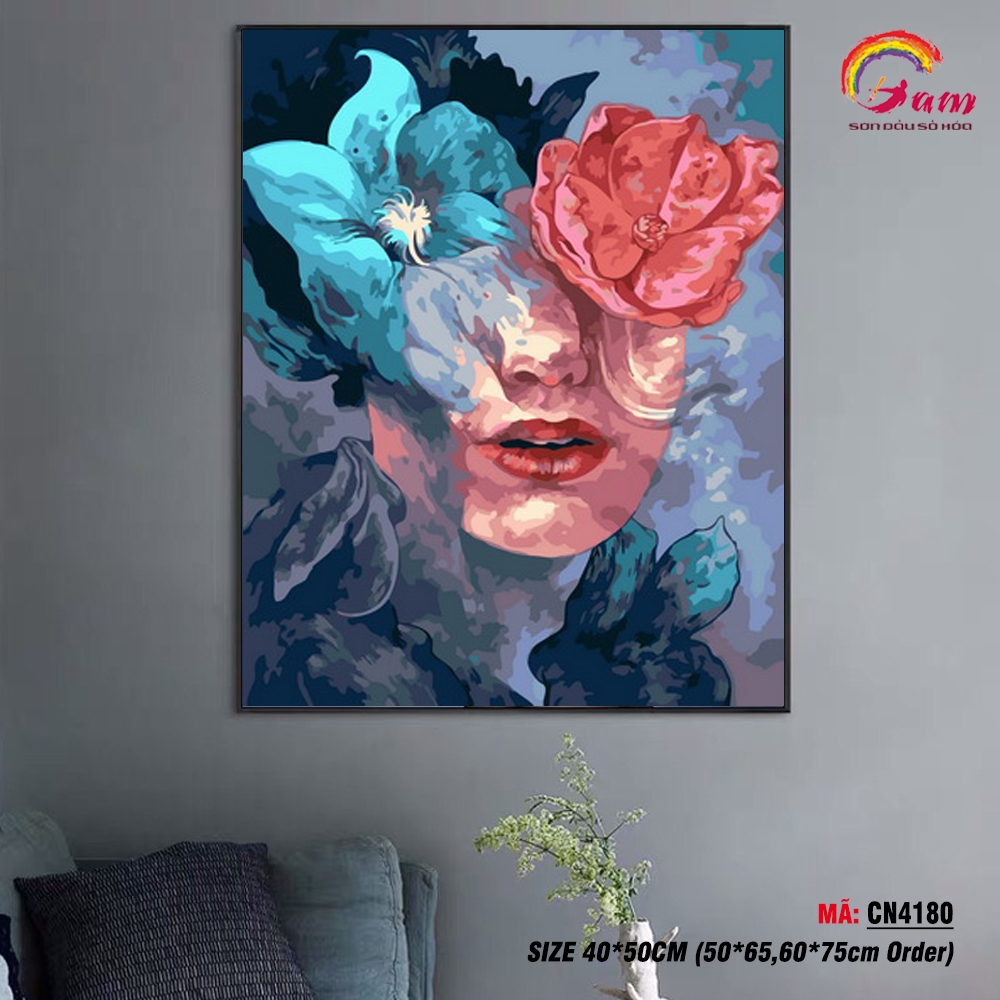 Tranh tô màu theo số Gam cô gái hoa CN4180