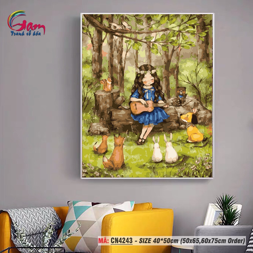 Tranh tô màu theo số Gam cô gái đánh đàn Aeppol CN4243