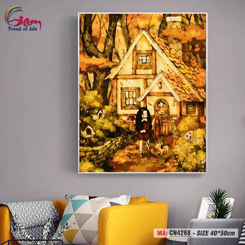Tranh tô màu số hóa Gam treo tường trang trí cô bé trong rừng thu CN4268