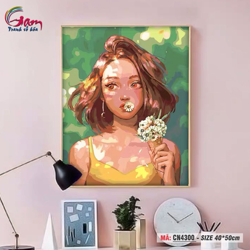 Tranh tô màu số hóa Gam treo tường trang trí cô gái sóng biển CN4299