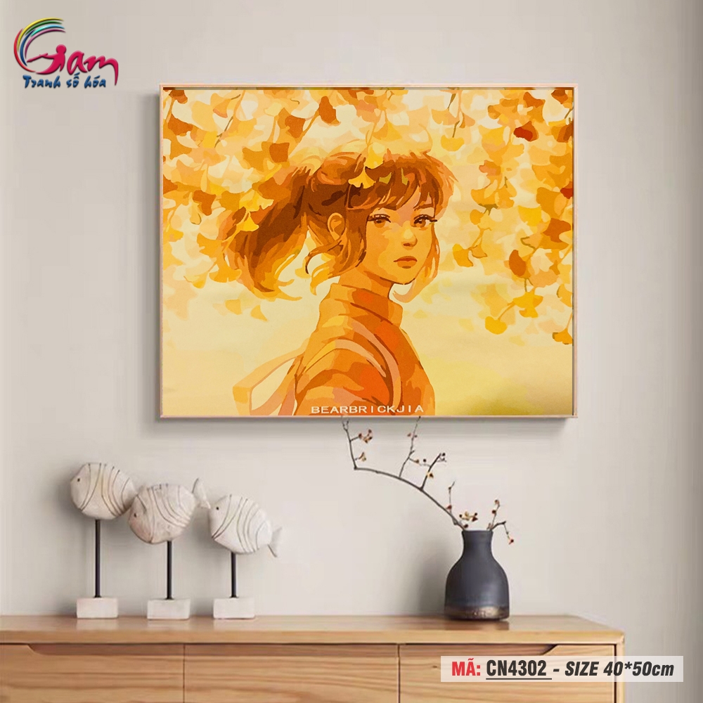 Tranh tô màu số hóa Gam treo tường trang trí cô gái sóng biển CN4299