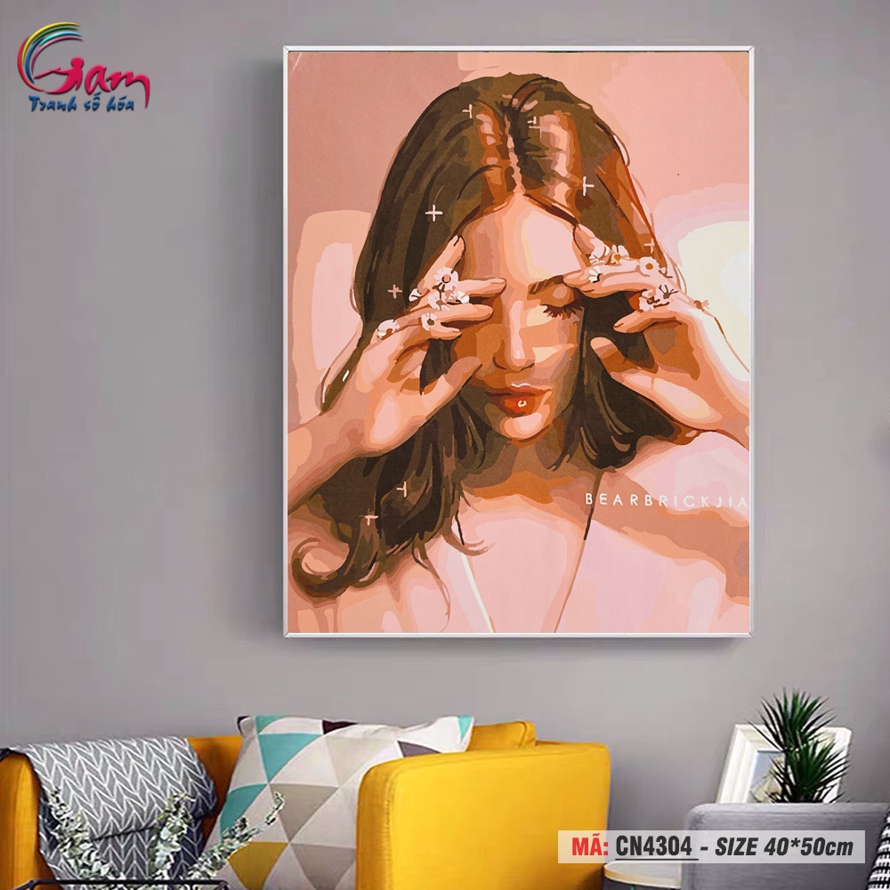 Tranh tô màu số hóa Gam treo tường trang trí cô gái sóng biển CN4299