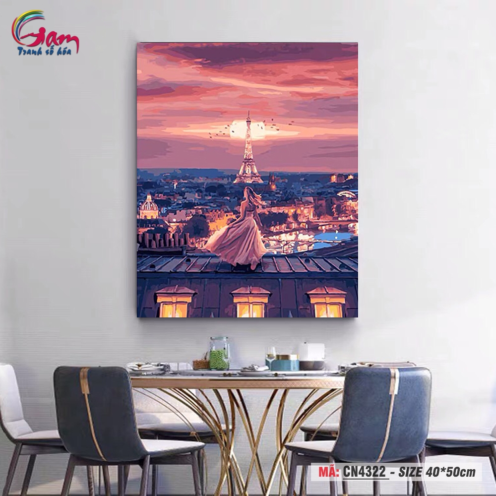 Trang trang trí sơn dầu tự tô Gam cô gái bên tháp Eiffel CN4322