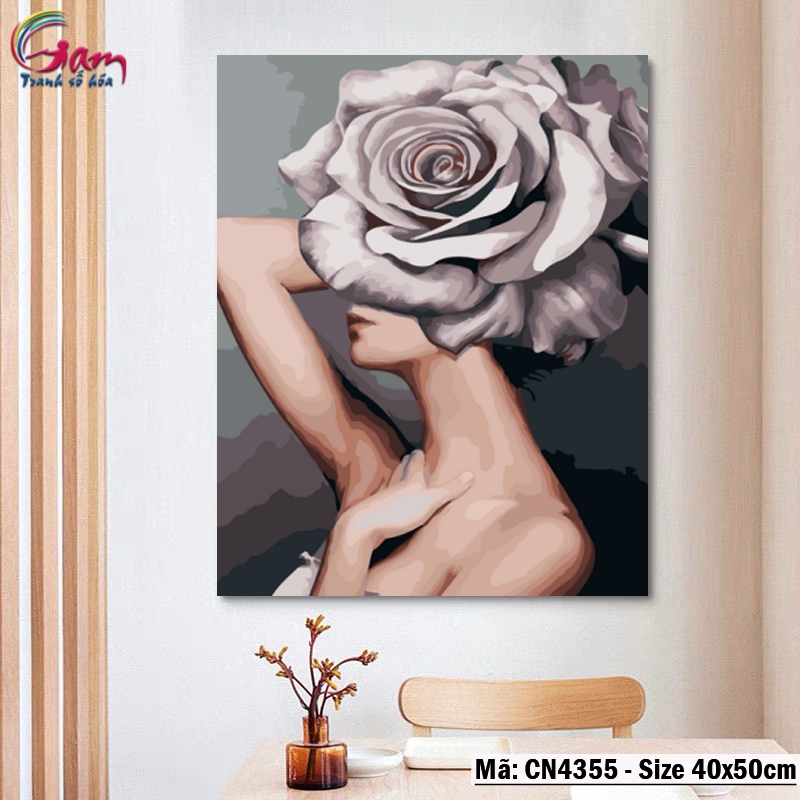 Tranh số hóa tự tô Cô gái và Hoa nghệ thuật GAM CN3091
