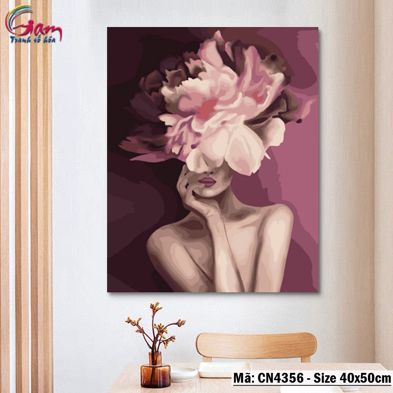 Tranh số hóa tự tô Cô gái và Hoa nghệ thuật GAM CN3091
