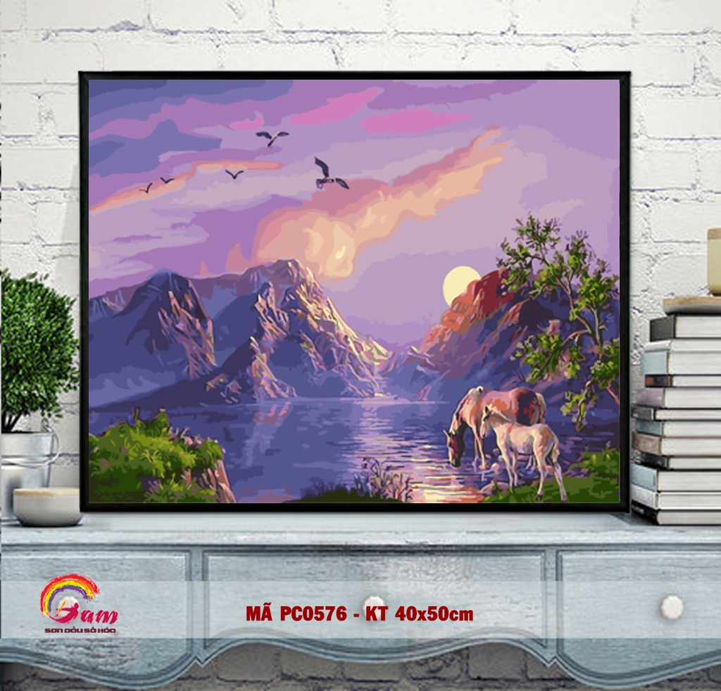 Tranh tự vẽ tự tô màu theo số Gam phong cảnh mùa thu lá vàng PC0017B - TQ0385 - PC0870