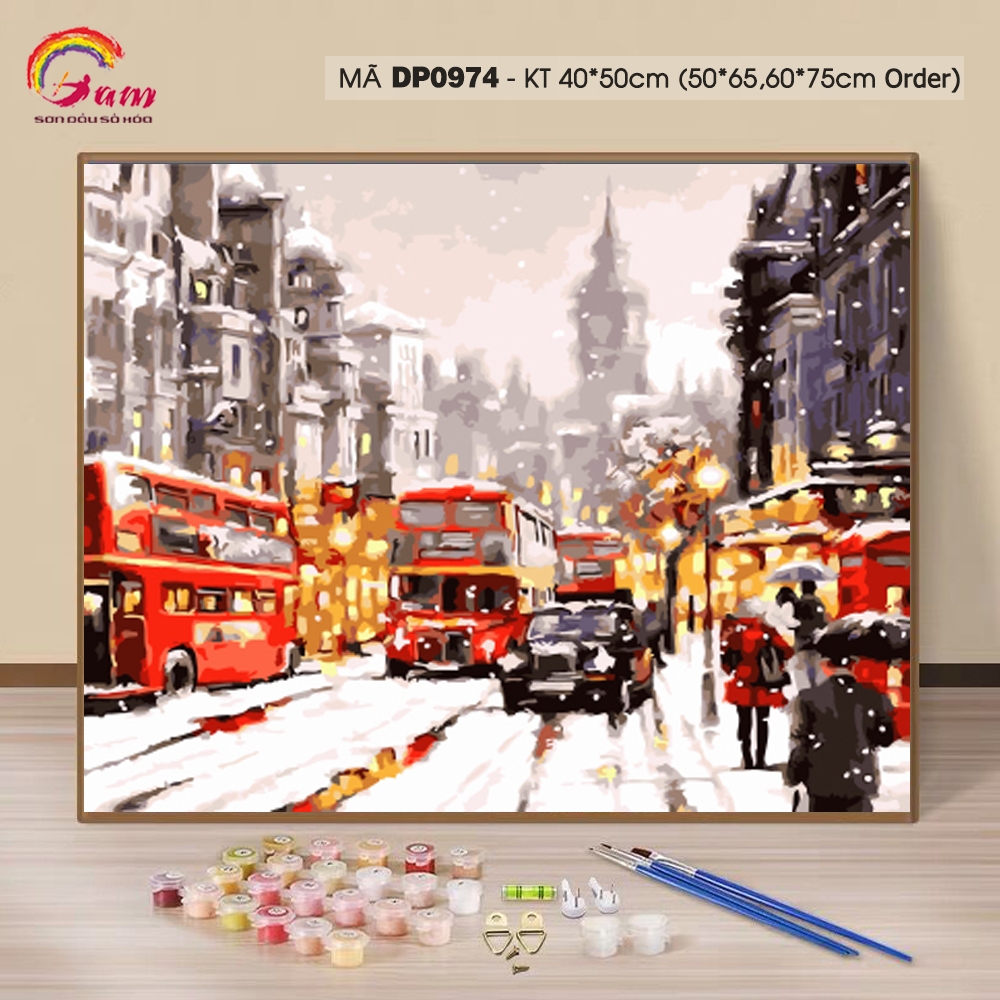 Tranh tô màu theo số sơn dầu số hóa cảnh nước Anh đường phố Luân Đôn mùa đông DP0974