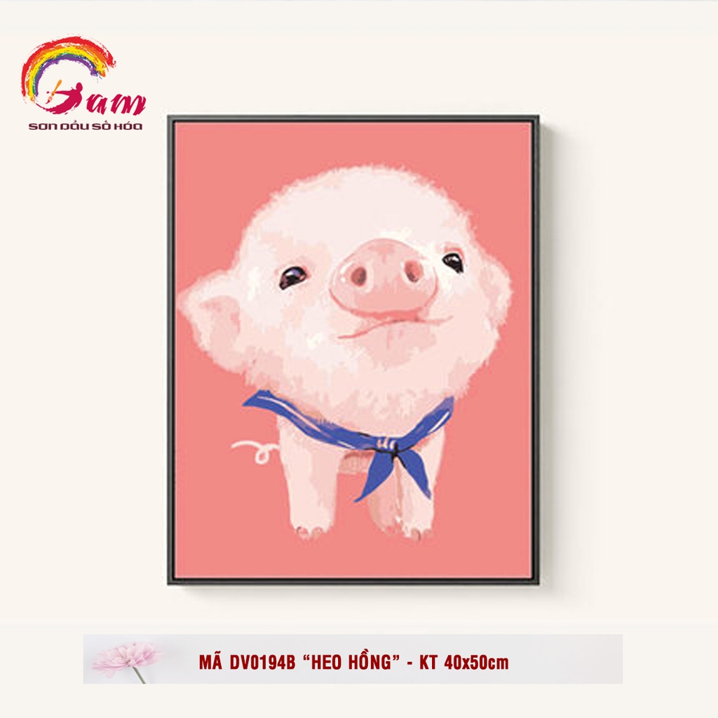Tranh tự tô màu sơn dầu số hóa DIY động vật - Mã DV0194B Heo hồng