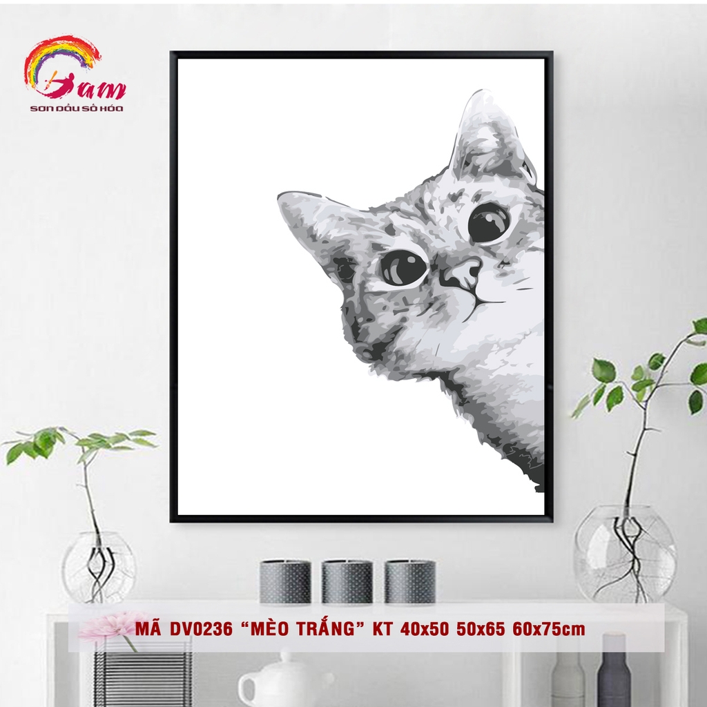 Tranh tự tô màu số hóa DIY động vật Mèo xám DV0236