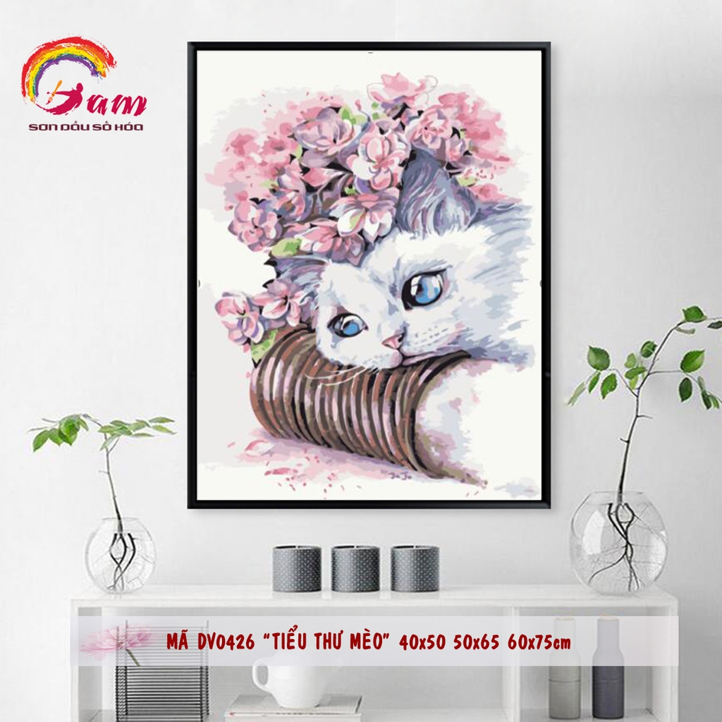 Tranh sơn dầu tự tô số hoá tự tô động vật GAM Tiểu thư mèo mã DV0426