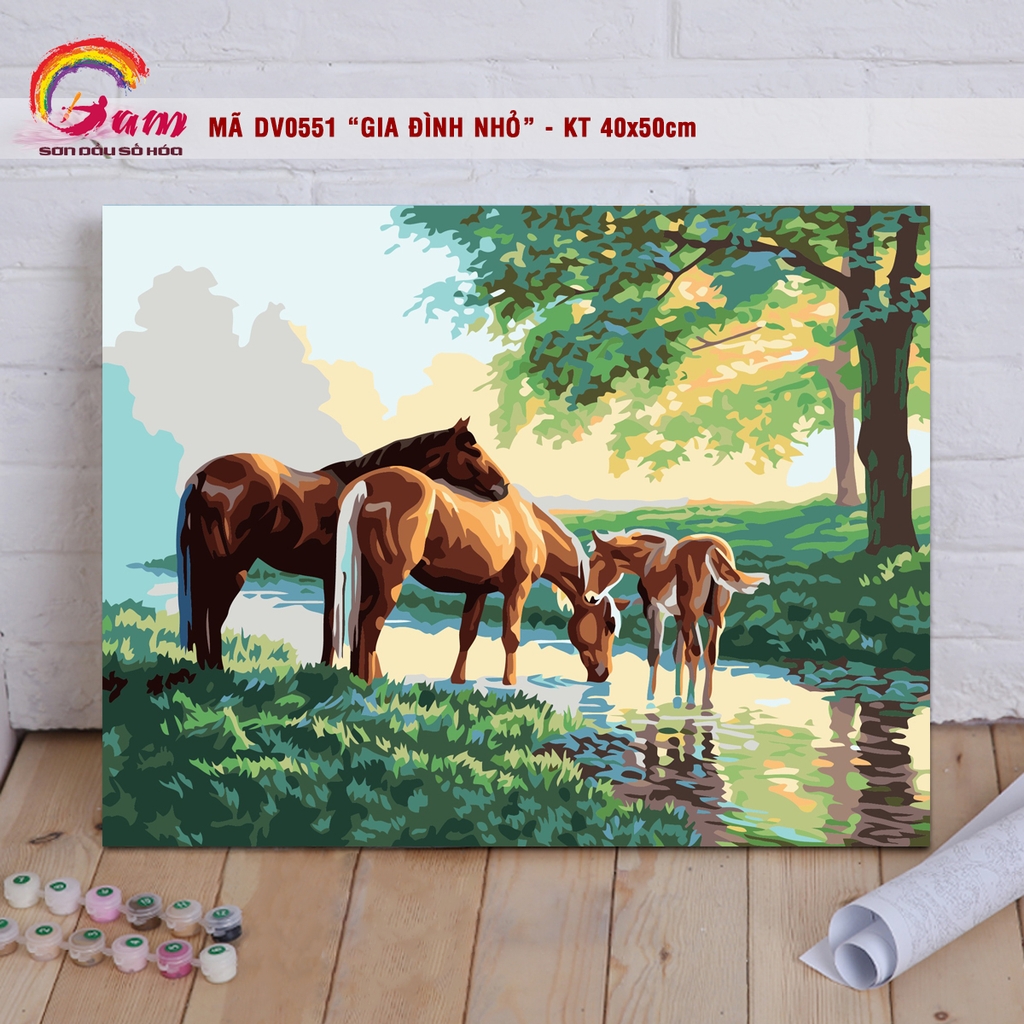 Tranh tự tô màu DIY sơn dầu số hóa về động vật - Mã DV0551 Gia đình nhỏ