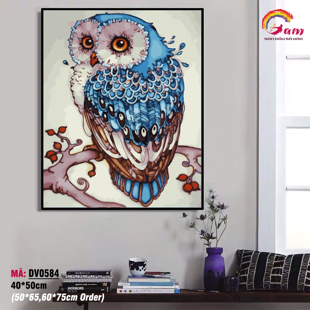 Tranh tự tô màu sơn dầu số hóa trang trí hiện đại - Mã DV0584 Tranh động vật cú mèol