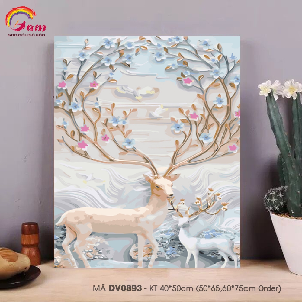 Tranh tô màu theo số Gam mẹ con hươu DV0893