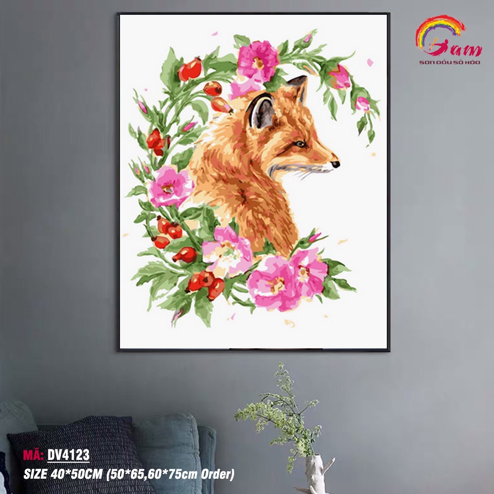 Tranh sơn dầu số hóa tự tô Gam Hồ ly hoa DV4123
