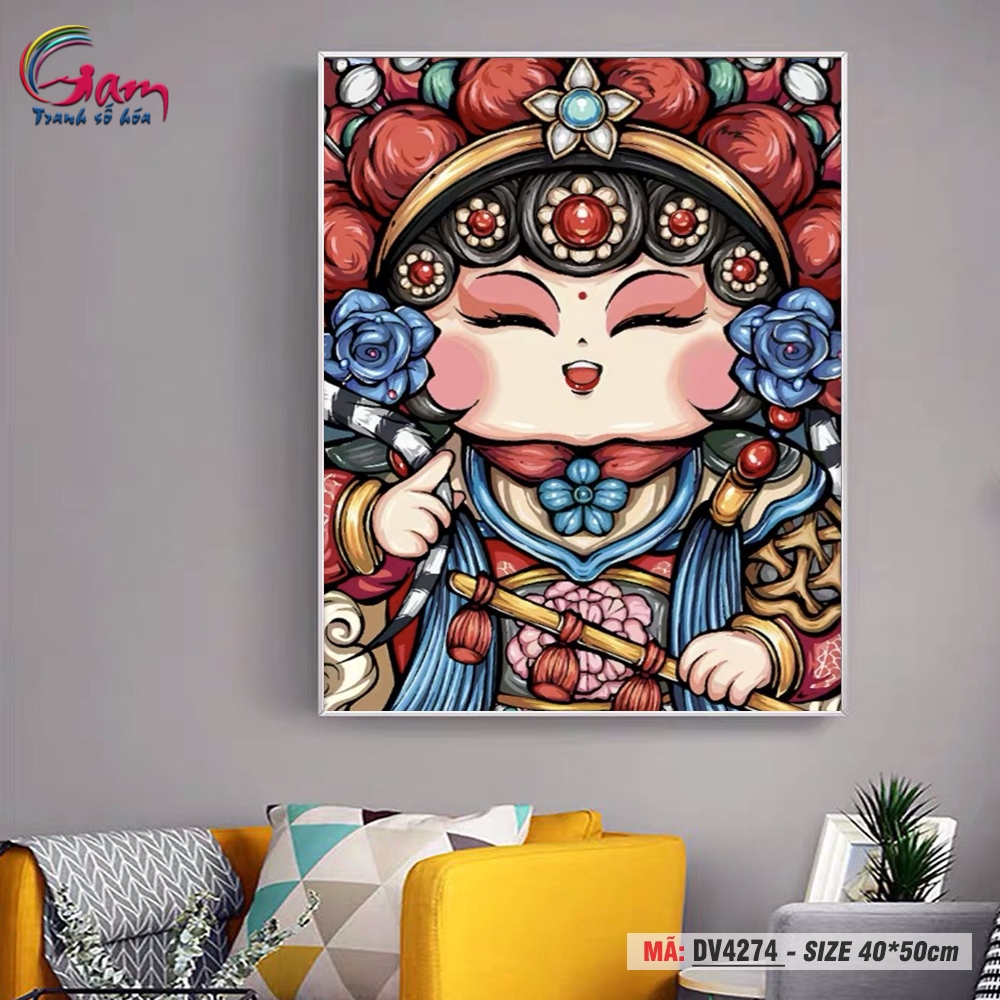 Tranh trang trí tự tô màu theo số Gam Tranh thần tài DV4274