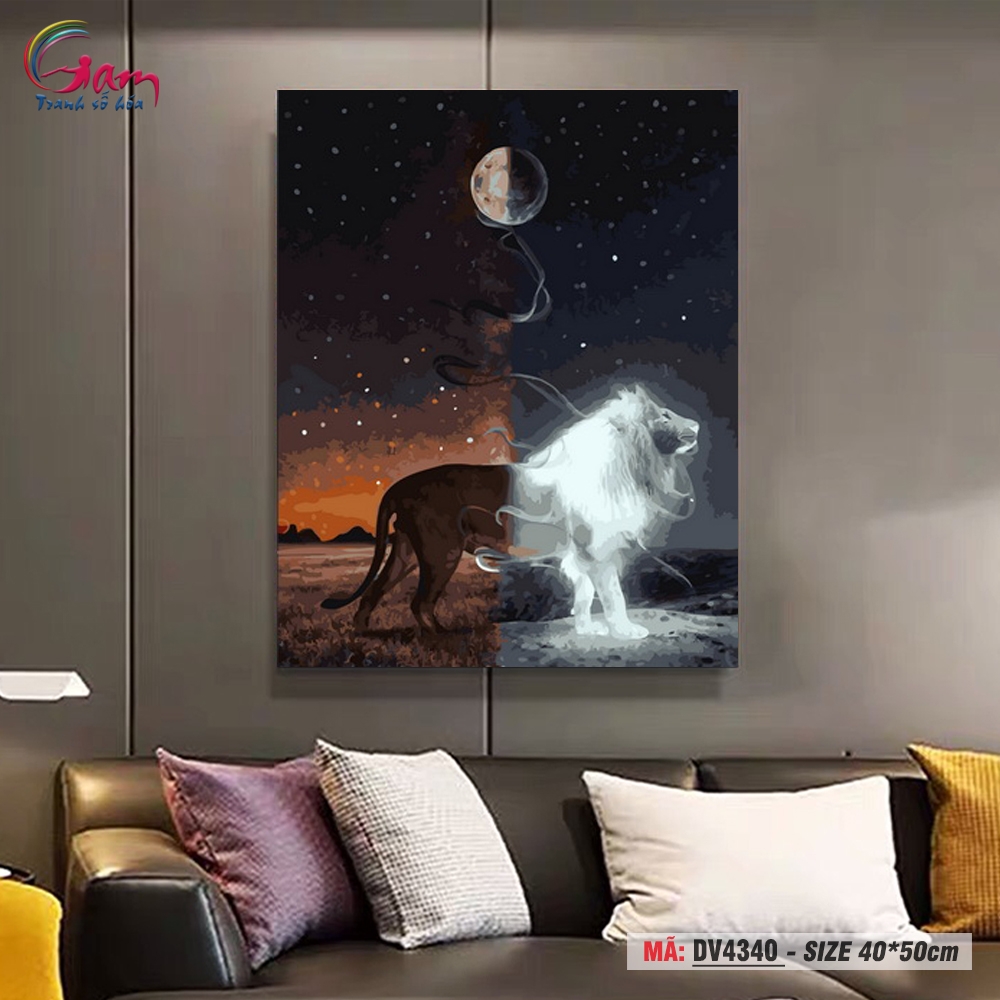 Tranh tô màu theo số Gam sư tử dưới trăng DV4340