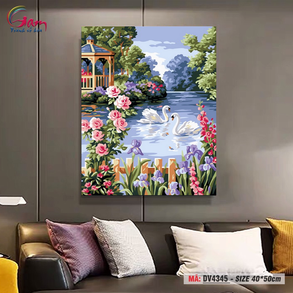 Tranh tô màu theo số Gam đôi thiên nga trắng DV4345