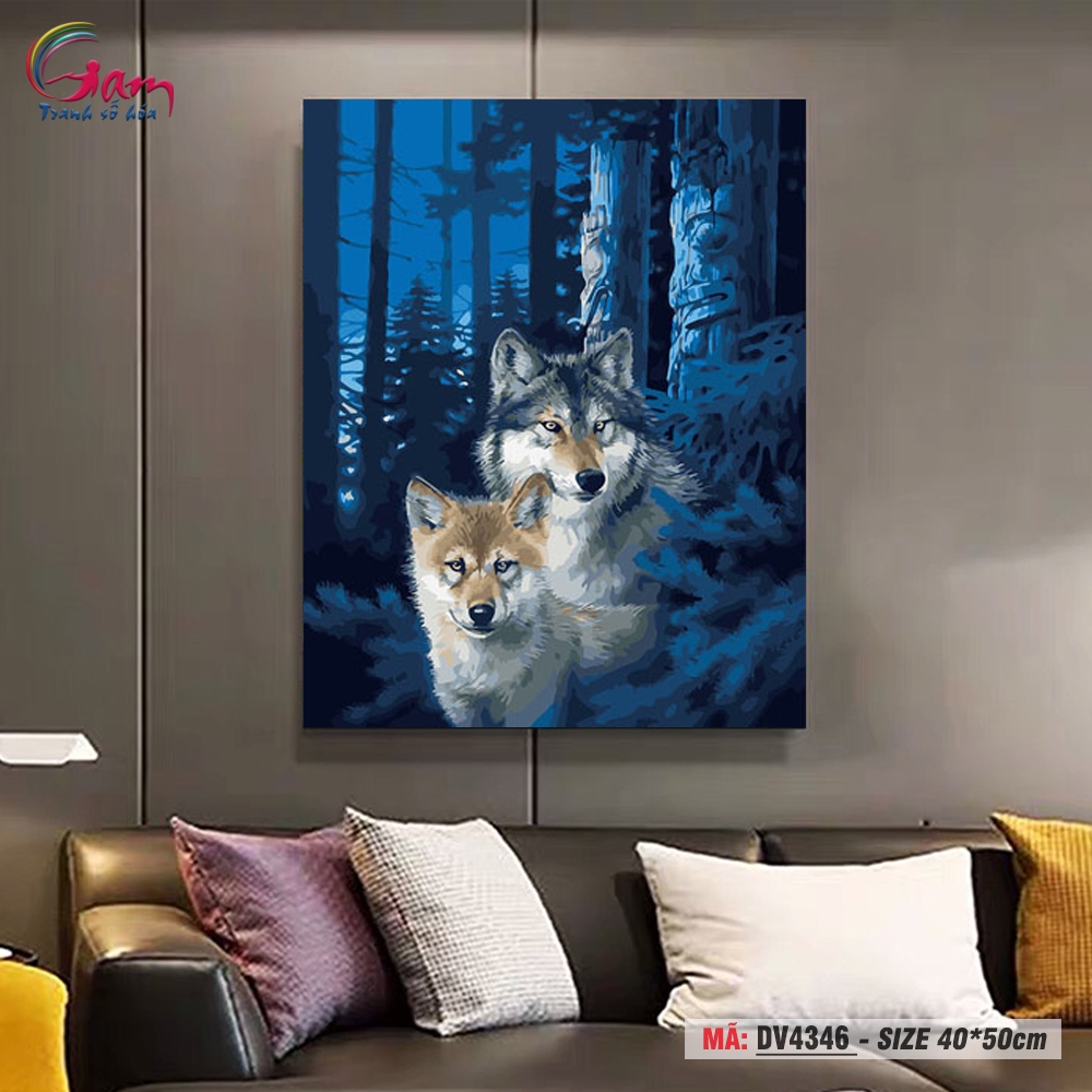 Tranh sơn dầu số hoá tự tô Gam hai chú sói DV4346