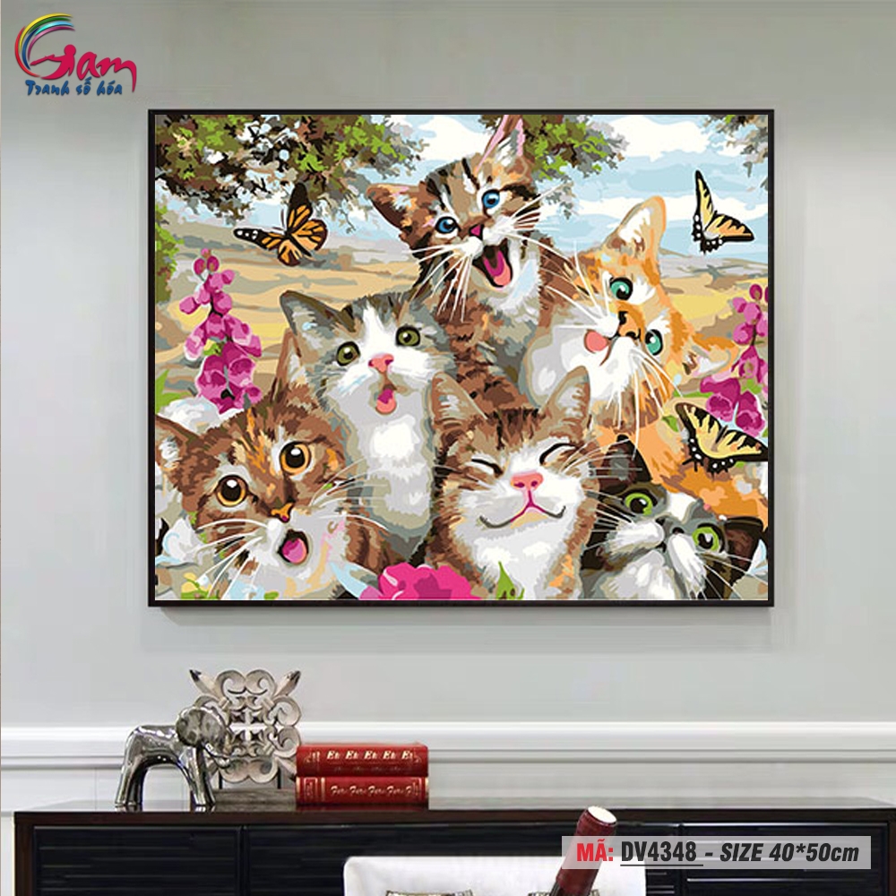 Tranh tô màu theo số Gam những chú mèo đáng yêu DV4348