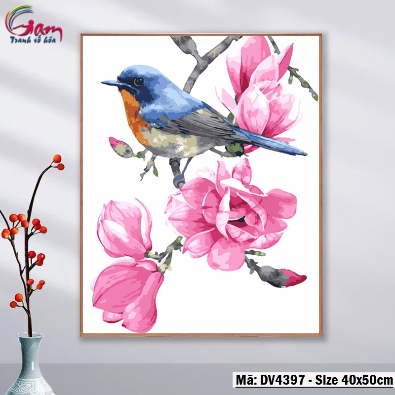 Tranh trang trí tự tô màu theo số động vật GAM Chim và Hoa DV4396