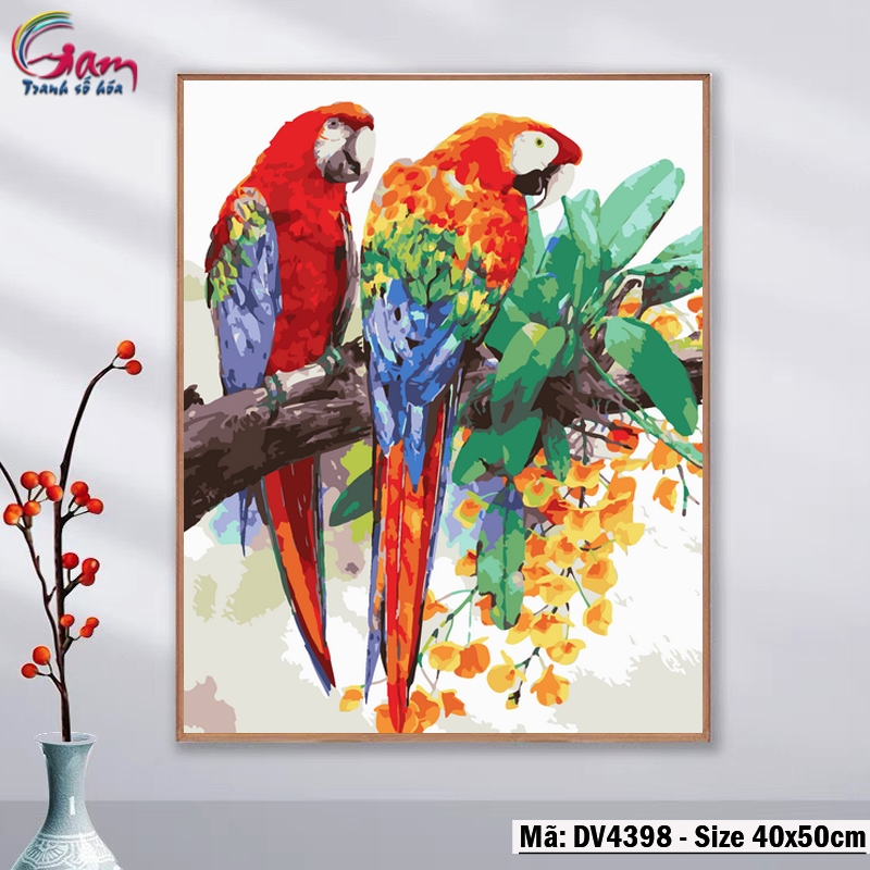 Tranh trang trí tự tô màu theo số động vật GAM Chim và Hoa DV4396