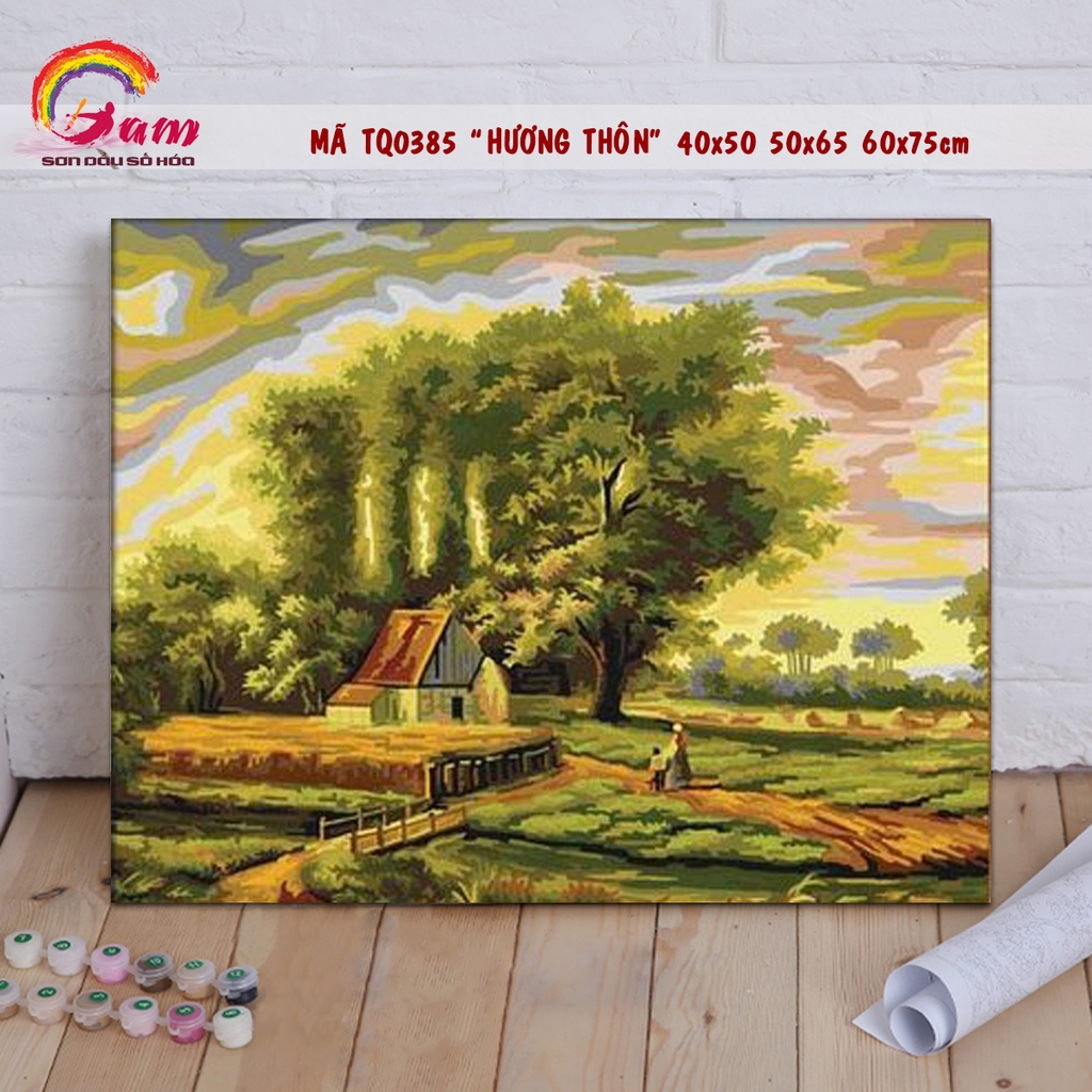 Tranh tự vẽ tự tô màu theo số Gam phong cảnh mùa thu lá vàng PC0017B - TQ0385 - PC0870