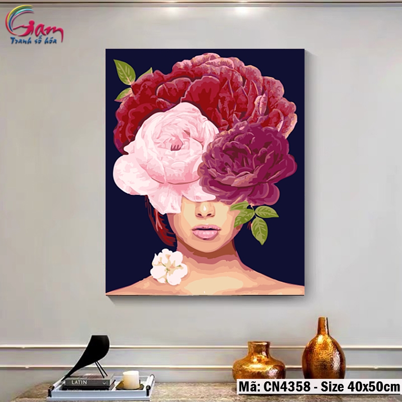 Tranh số hóa tự tô Cô gái và Hoa nghệ thuật GAM CN3091